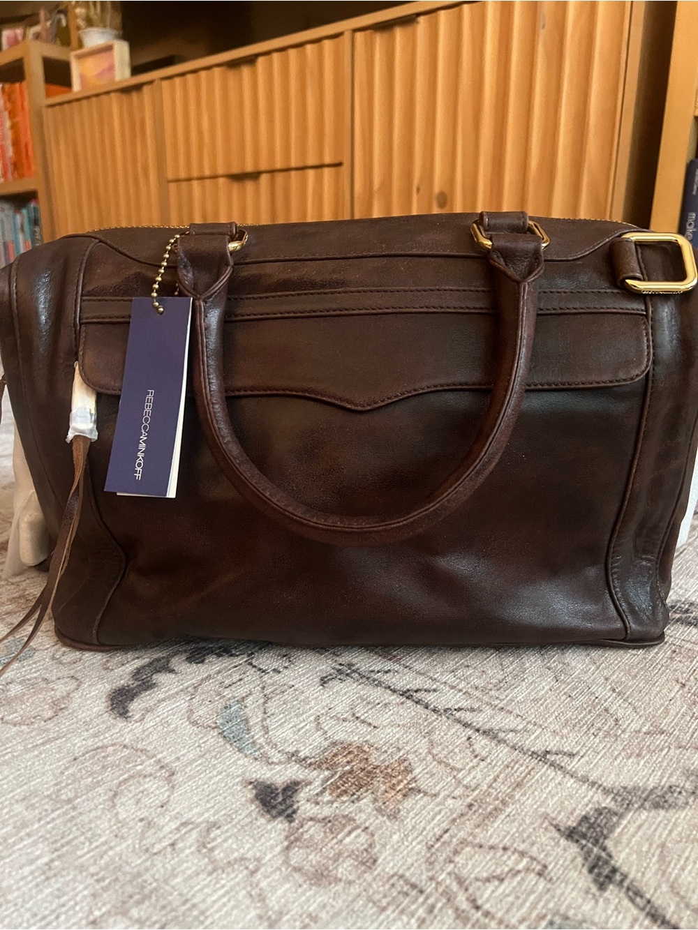 Rebecca Minkhoff OG MAB Satchel - Dark Brown Leather, Square Gold Hardware - NWT